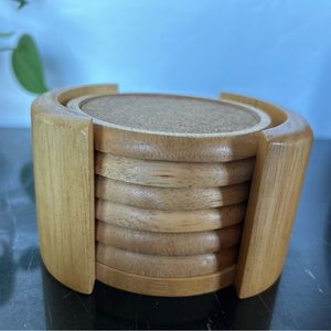Vintage Kamenstein Round Wooden/Cork Coasters Set of 6 Made in Thailand